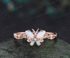 Butterfly Marquise Amethyst Engagement Ring solid 14k rose gold October birthstone branch wedding ring women jewelry