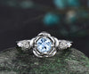 Round cut aquamarine engagement ring white gold flower floral three stone opal ring vintage wedding ring women jewelry