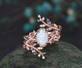 Vintage oval white opal engagement ring nature inspired leaf amethyst ...