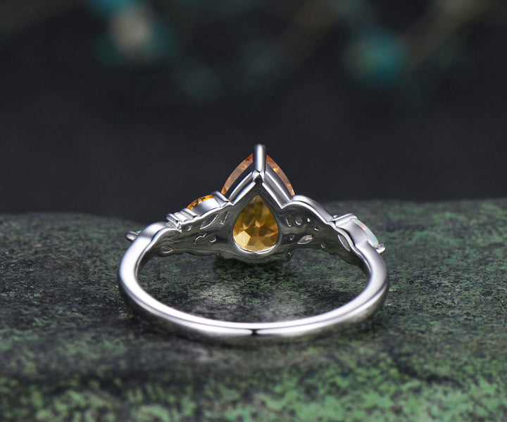 Pear cut yellow citrine engagement ring white gold infinity twisted opal anniversary ring gift