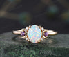 Oval white opal engagement ring retro moon amethyst moissanite deco ring 14k yellow gold unique crescent promise ring October birthstone jewelry gifts