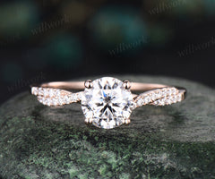 7mm round cut IGI lab-grown diamond engagement ring twisted half eternity diamond-accented proposal ring anniversary gifts for women