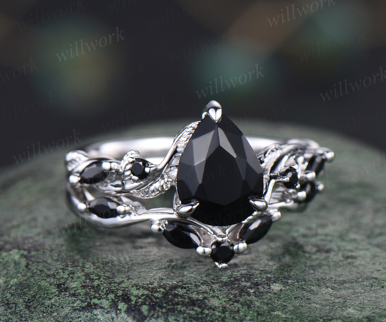 Vintage 14k White Gold Black Onyx Ring with a Diamond and Filigree  Accenting Size 6 1/4