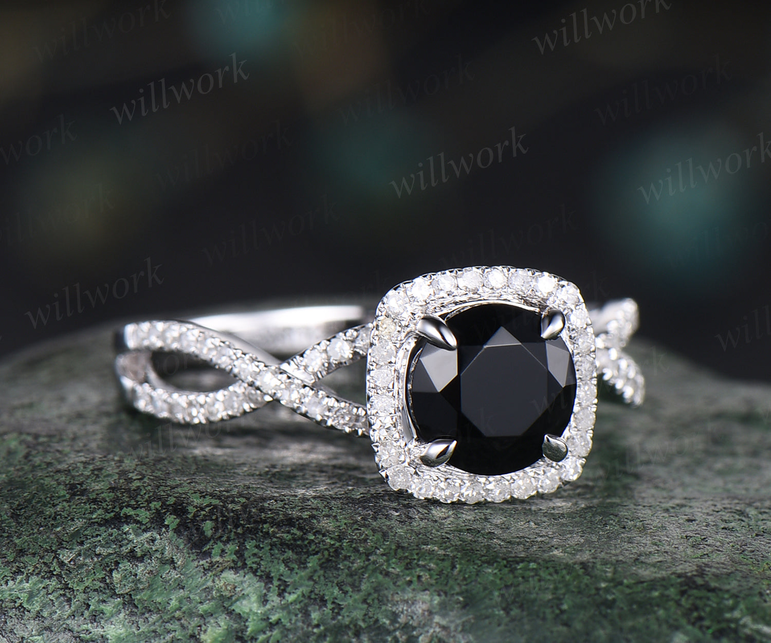 2.50 Ctw Natural Black Onyx Silver Engagement Ring, Hexagon Onyx Moissanite Wedding Ring for Love, 14K solid selling Gold Bridal Ring for her