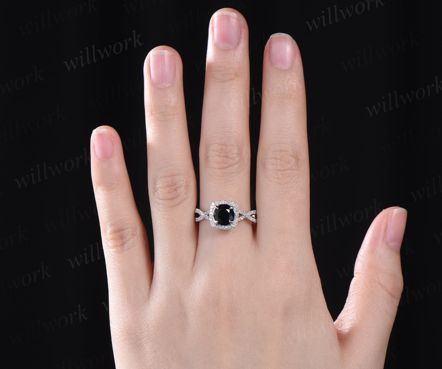 Natural Black Onyx online Ring Women Vintage Hexagon Ring Set Black Onyx Engagement Rings Black Diamond Curve Celtic Wedding Band Black Bridal Set