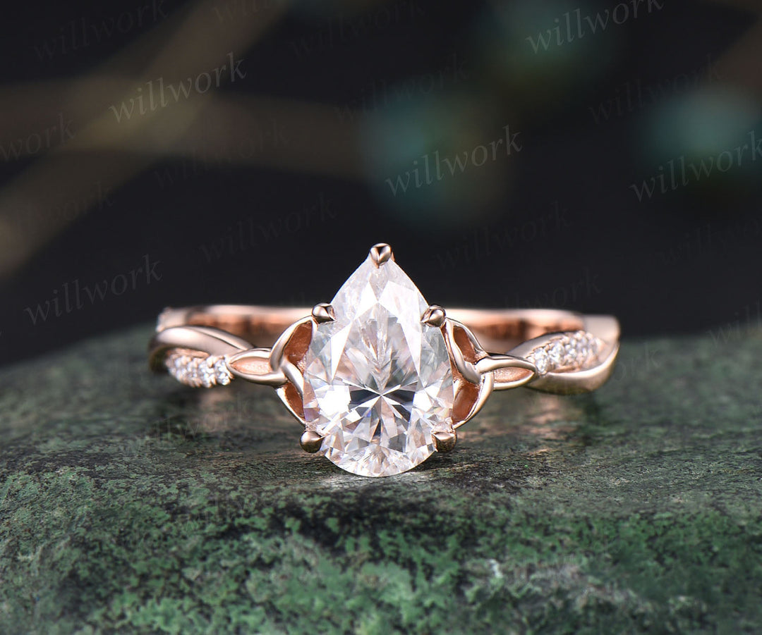 Pear shaped moissanite engagement ring trinity twisted band unique celtic knot promise ring for women bridal ring gifts