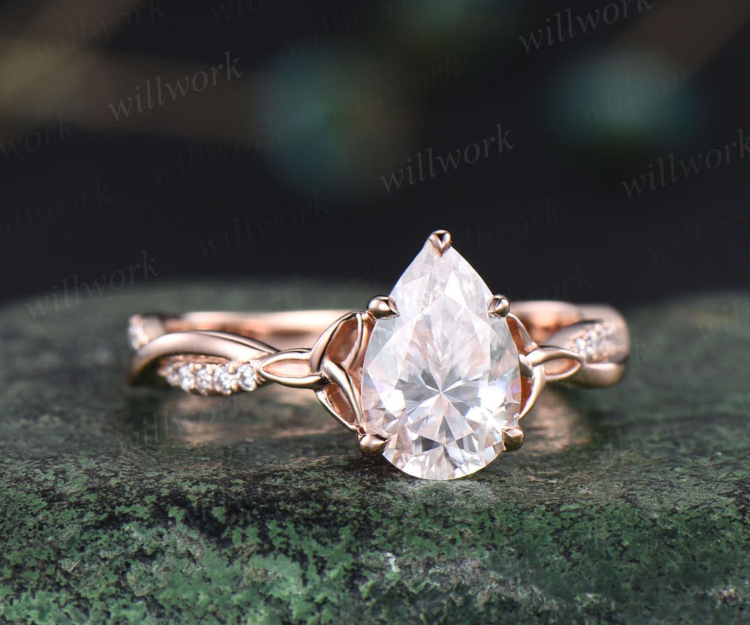 2 Carat Pear Shaped Engagement Ring Twisted Band