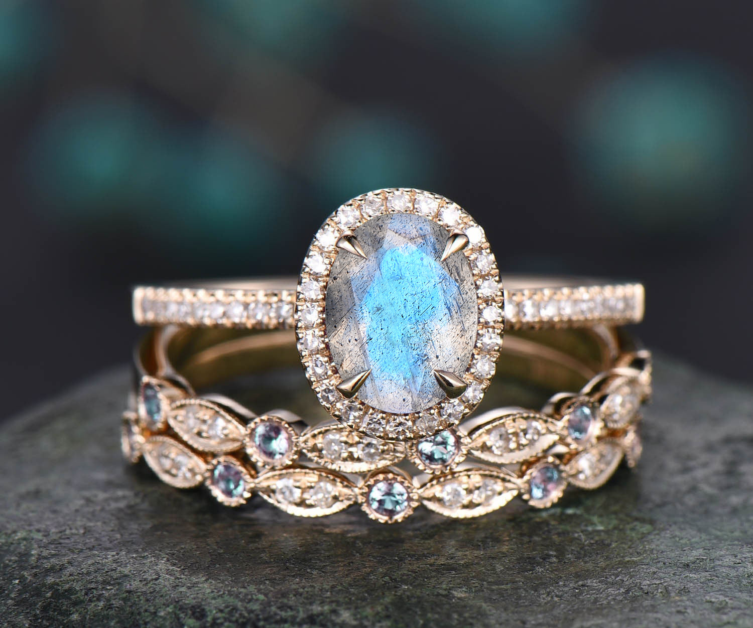 Labradorite diamond deals engagement ring