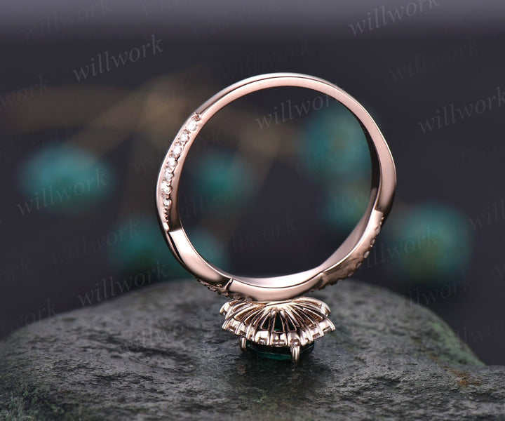 2ct oval cut Alexandrite ring rose gold vintage unique engagement ring halo twisted snowdrift diamond bridal promise wedding ring for women