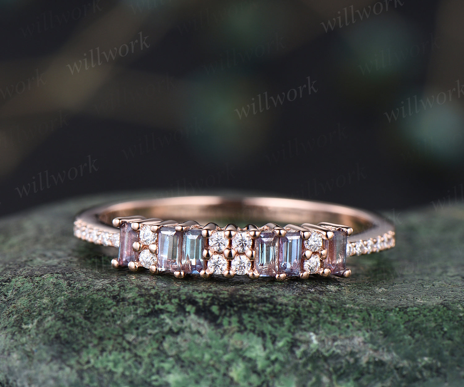 Rose gold deals baguette wedding band