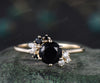 Unique natural round cut black onyx engagement ring art deco cluster yellow gold promise ring moissanite wedding band bridal gifts