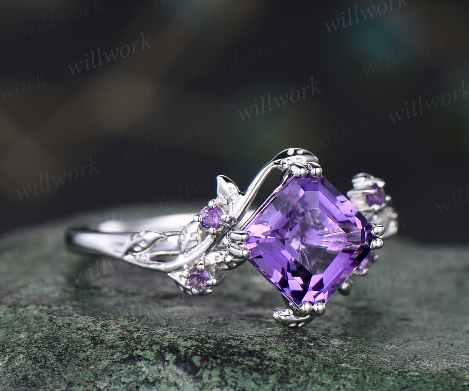 Ascher cut amethyst engagement ring vintage purple gemstone