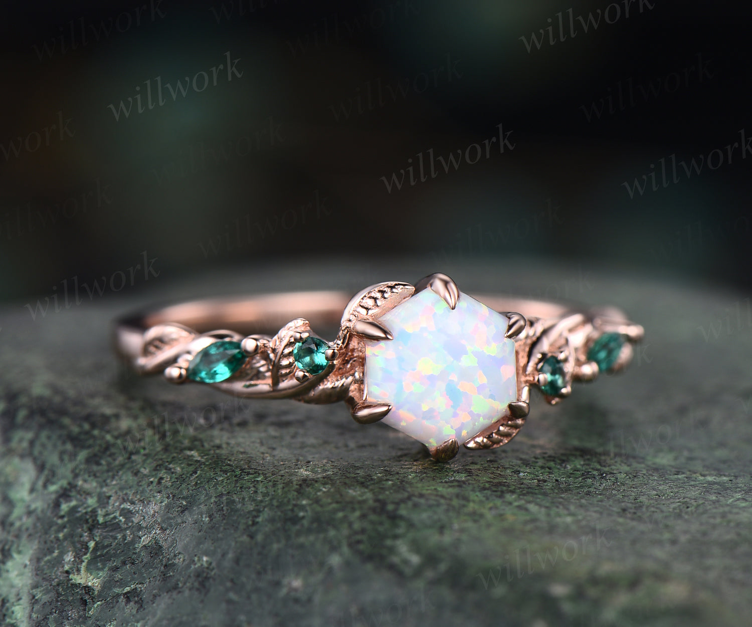 Statement outlet Emerald Ring, Gemstone Tanzanite Ring, Fire Opal Ring, Flower Ring