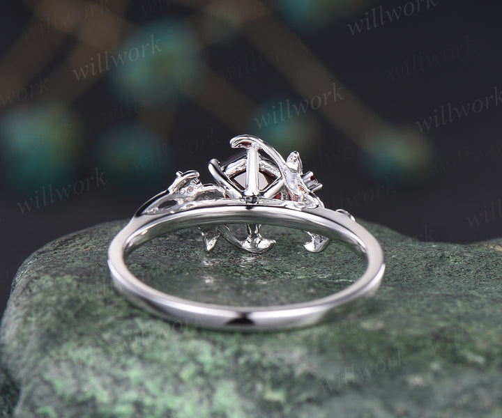 Natural red garnet engagement ring twig leaf hexagon shape garnet ring nature inspired wedding ring proposal ring January birthstone ring for women