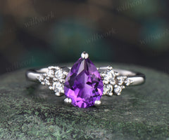 Pear amethyst ring vintage natural amethyst engagement ring art deco snowdrift ring women February birthstone ring gifts for her