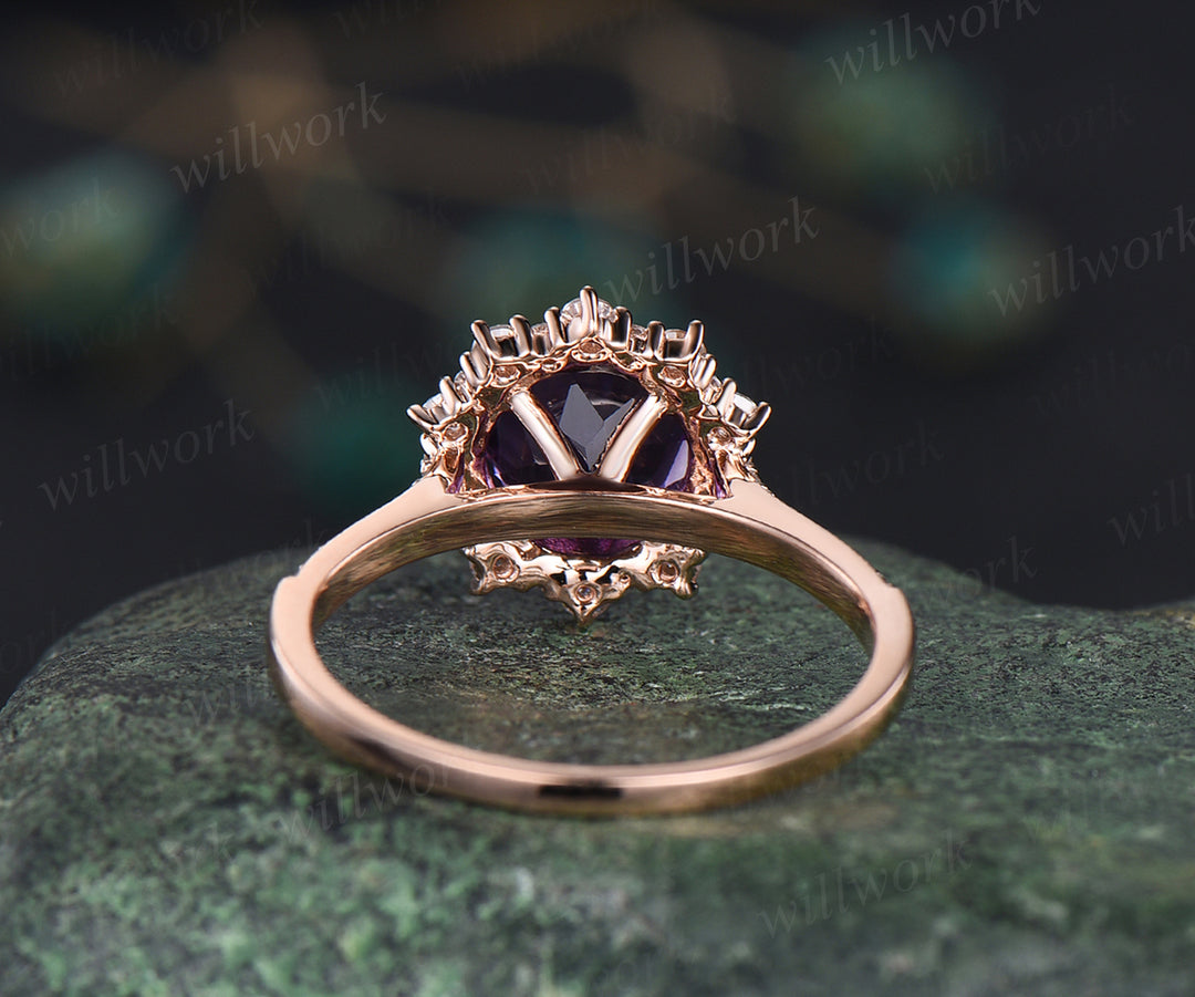 Round amethyst engagement ring moissanites halo amethyst ring vintage half eternity moissanite ring February jewelry wedding bridal ring