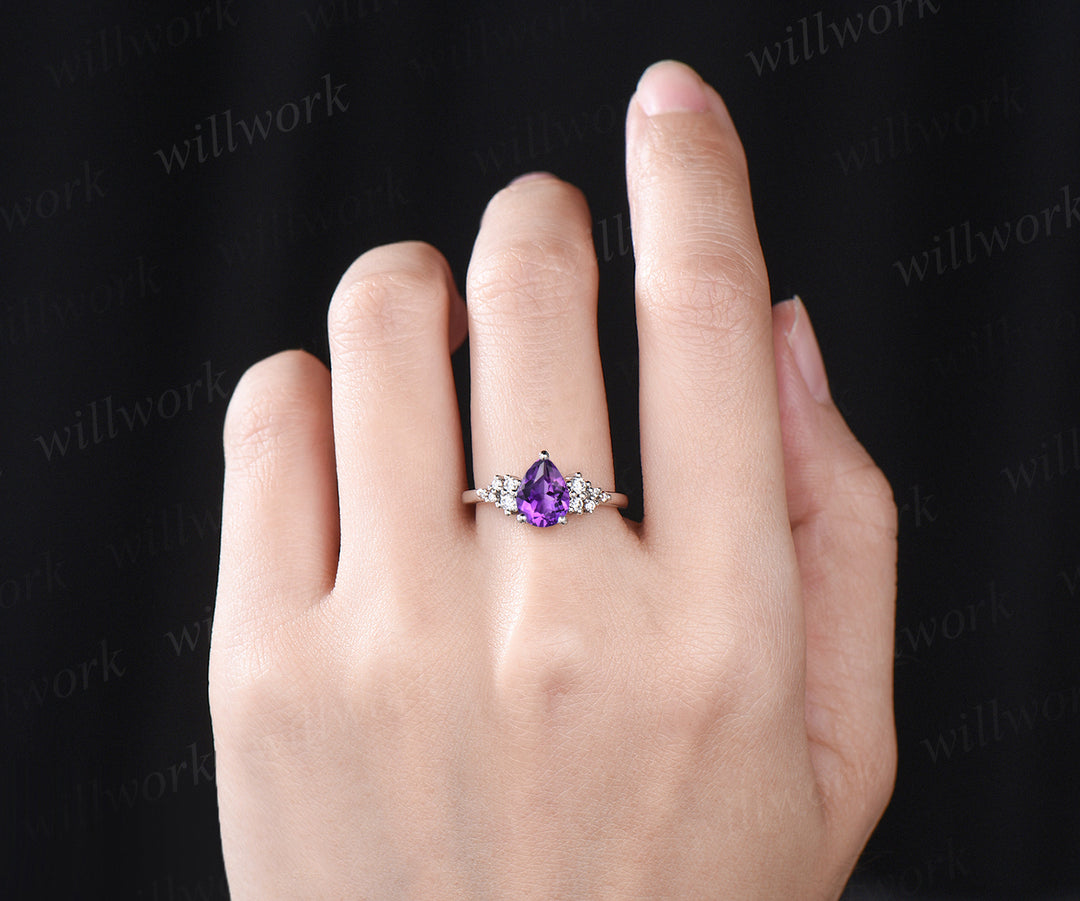 Pear amethyst ring vintage natural amethyst engagement ring art deco snowdrift ring women February birthstone ring gifts for her