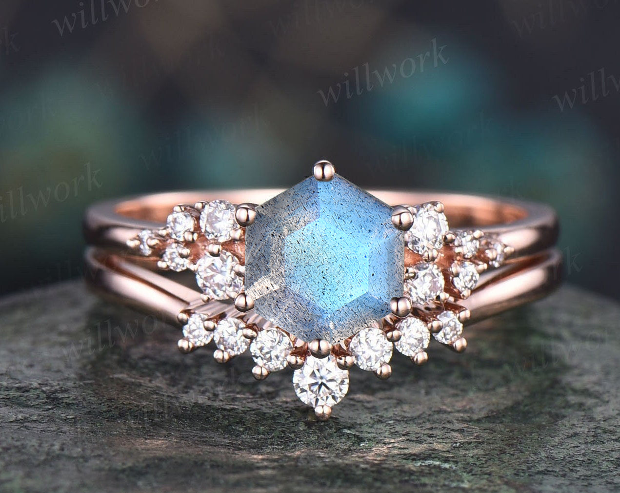 Labradorite diamond hot sale engagement ring