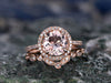 Morganite engagement ring- Solid 14k Rose gold ring-Real Diamond Ring-8mm Round gemstone promise ring-2pcs Bridal Ring set-halo wedding band