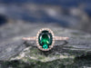 Oval cut green emerald engagement ring Halo engagement ring rose gold handmade diamond ring May birthstone ring halo ring anniversary ring