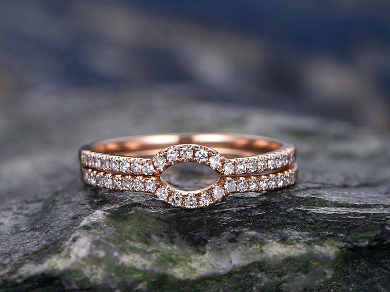 1PC real diamond wedding band solid 14k rose gold curved diamond wedding ring band engagement gift eternity promise anniversary ring for her
