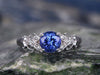 6.5mm Round Blue Tanzanite engagement ring-solid 14k white gold-diamond wedding ring-tanzanite ring wedding ring-Floral art deco ring