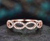 ONLY the diamond wedding band-handmade 14k Rose gold ring-Real Diamond Curved Infinity Stacking band-Half eternity Ring