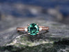 Three stone emerald engagement ring solid 14k rose gold ring real diamond ring emerald ring vintage may birthstone wedding promise ring