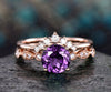 Amethyst  engagement ring set rose gold amethyst ring vintage marquise diamond ring crown matching stacking wedding promise bridal ring set