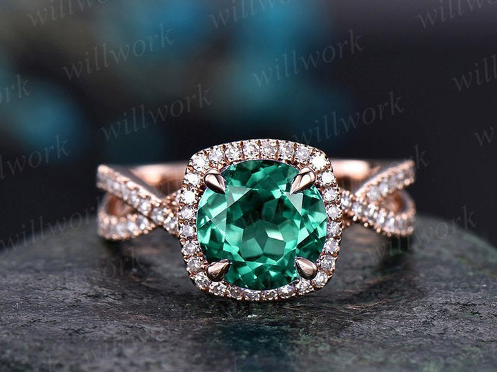 May birthstone ring infinity diamond halo ring green emerald engagement ring rose gold round emerald ring gold vintage unique wedding ring