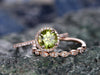 Green peridot engagement ring rose gold handmade diamond halo bridal ring stacking matching 2pc round marquise antique wedding promise ring