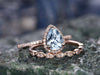 Aquamarine engagement ring set solid 14k rose gold handmade diamond halo ring 2pcs bridal set pear jewelry marquise promise wedding ring