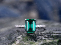 Emerald cut emerald engagement ring 14k white gold diamond ring full eternity stacking vintage unique gift wedding promise ring for her