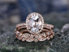 Morganite engagement ring set rose gold ring diamond halo oval 3pcs matching unique antique marquise wedding bridal promise ring set for her