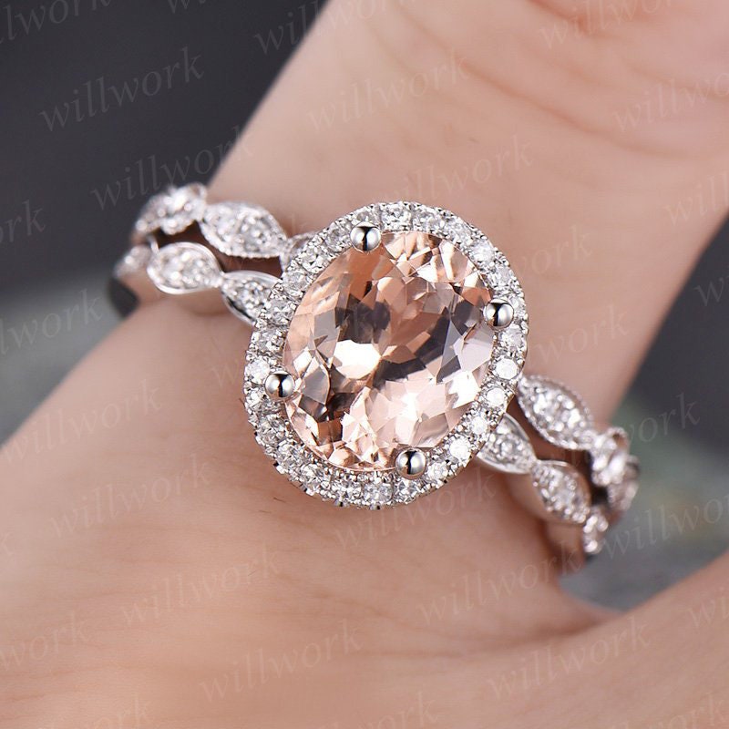 Coral 1 3/8 ct tw. Oval Morganite Engagement Ring 14K White Gold - My Trio  Rings