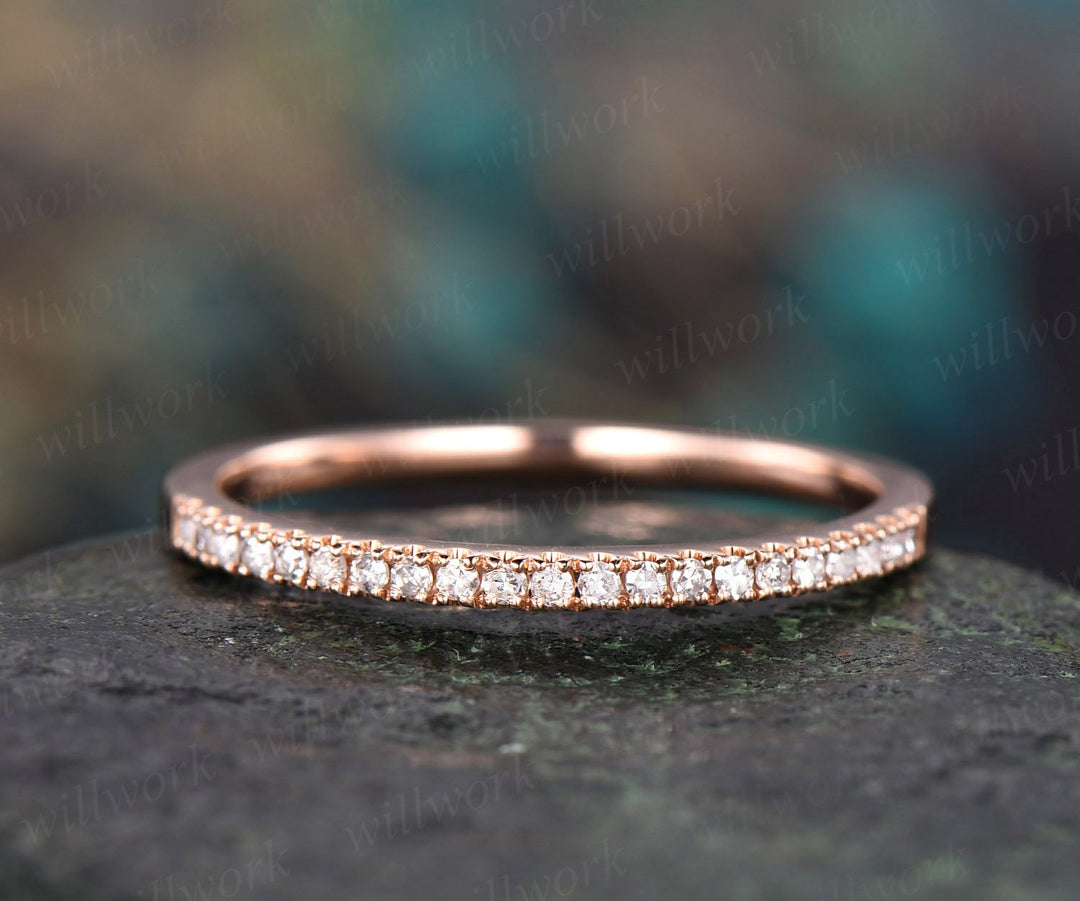 Vintage diamond ring for women rose gold half eternity diamond wedding band diamond jewelry matching stacking band bridal anniversary gift