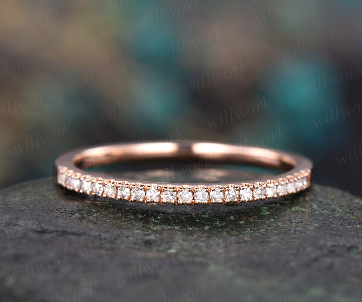 Vintage diamond ring for women rose gold half eternity diamond wedding band diamond jewelry matching stacking band bridal anniversary gift