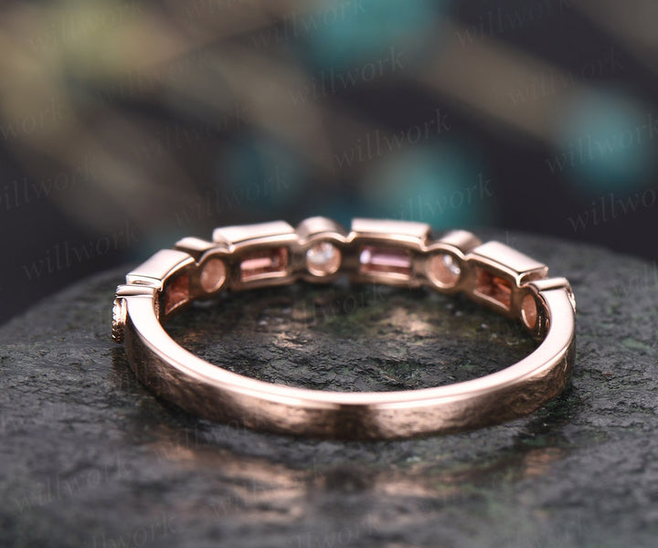 Garnet diamond wedding ring band 14k rose gold garnet ring vintage stacking half eternity matching wedding band princess cut promise ring