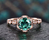 7mm emerald ring vintage emerald engagement ring 14k rose gold diamond under halo ring unique antique marquise floral wedding promise ring