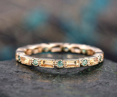 Natural citrine wedding band natural emerald wedding ring band solid 14k yellow gold unique ring full eternity matching band engagement ring
