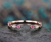 Natural ruby diamond wedding band 14k rose gold real diamond stacking matching wedding half eternity Migrain open gap art deco ring band