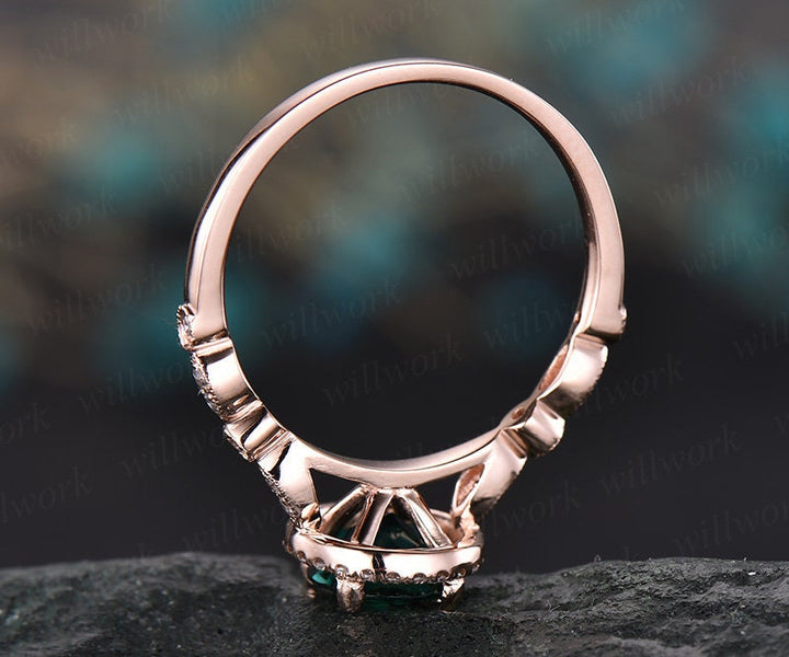 Rose gold ring 1ct Green moissanite engagement ring Colorful moissanite ring art deco diamond ring bridal wedding promise ring unique gift