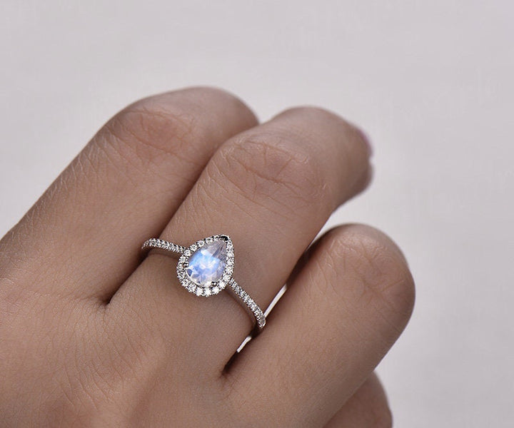 Natural moonstone ring gold moonstone engagement ring solid 14k white gold handmade diamond ring women gift bridal wedding ring fine jewelry