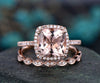 9mm cushion cut morganite bridal set pink morganite engagement ring set rose gold ring set art deco diamond ring set moissantie ring set