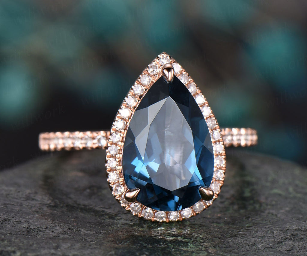 7*9 mm Pear popular London Blue Topaz Ring Topaz Engagement/ Promise Ring Anniversary Gift