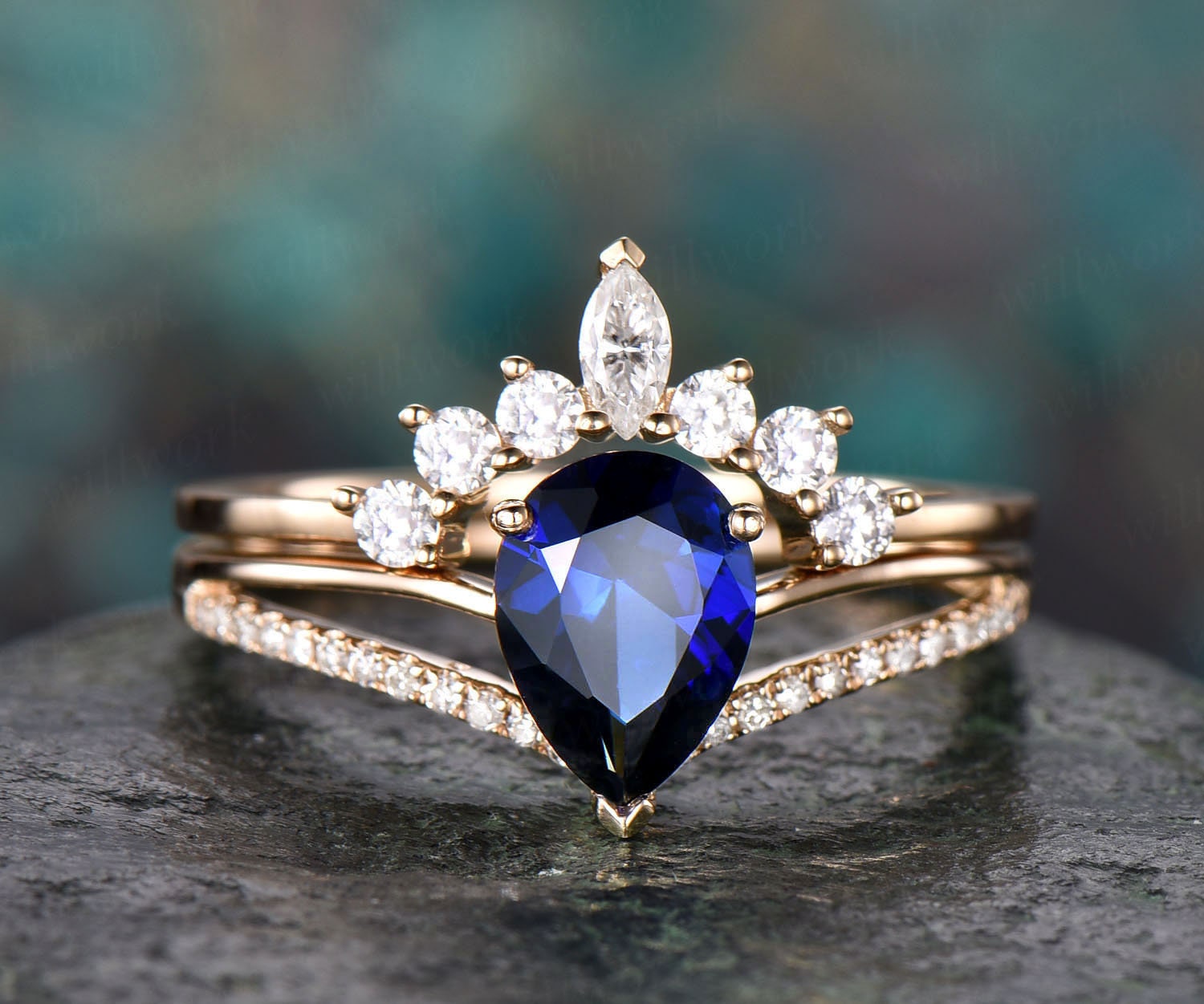 Diamond and sapphire bridal on sale set