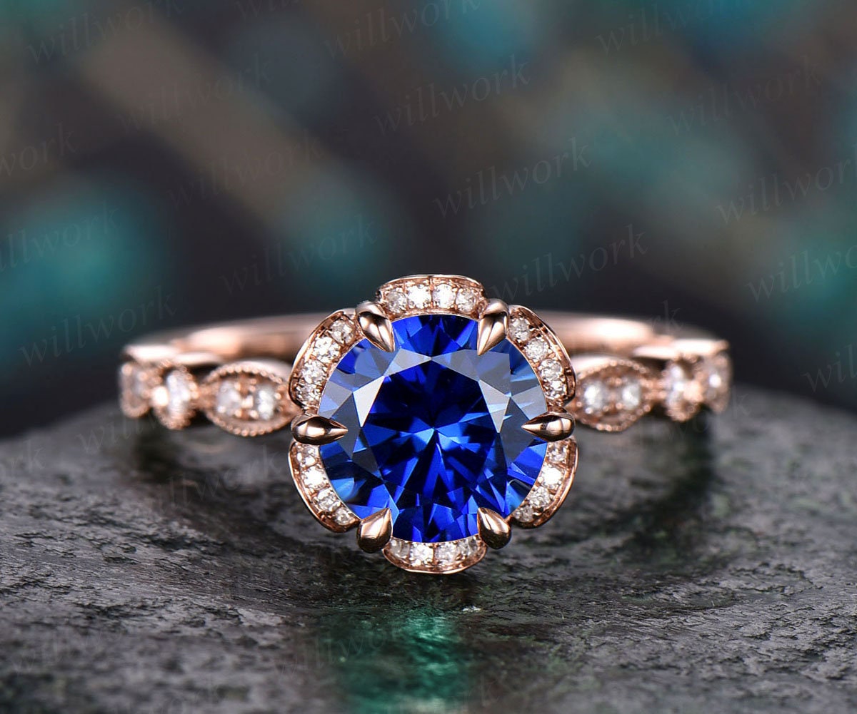 1 CT Cushion Cut Blue Sapphire Diamond 925 Sterling Silver Halo Engage –  atjewels.in