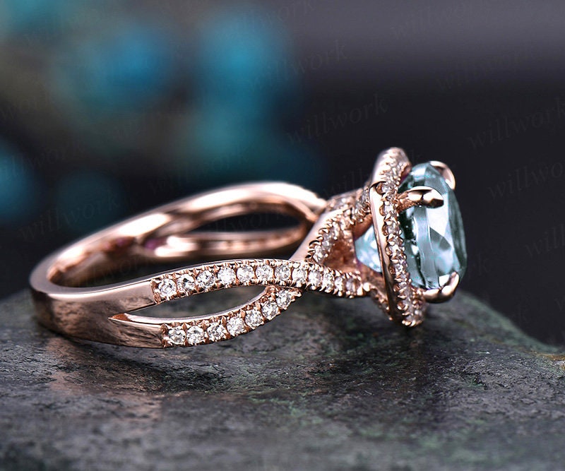 8mm aquamarine ring gold vintage aquamarine engagement ring rose gold halo diamond infinity twisted unique March birthstone wedding ring