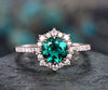 Round emerald engagement ring for women rose gold ring moissanite halo ring May birthstone ring unique emerald jewelry anniversary gift