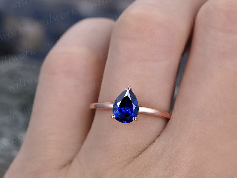 Blue sapphire engagement ring solitaire sapphire ring vintage solid 14k rose gold ring September birthstone ring wedding women bridal ring